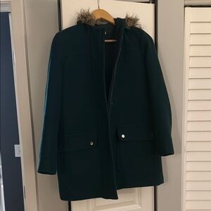 Women's Forest Green Hooded Coat with Faux Fur Trim